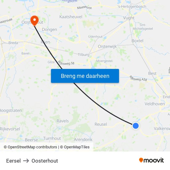 Eersel to Oosterhout map