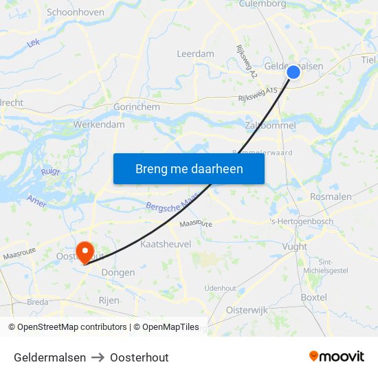 Geldermalsen to Oosterhout map