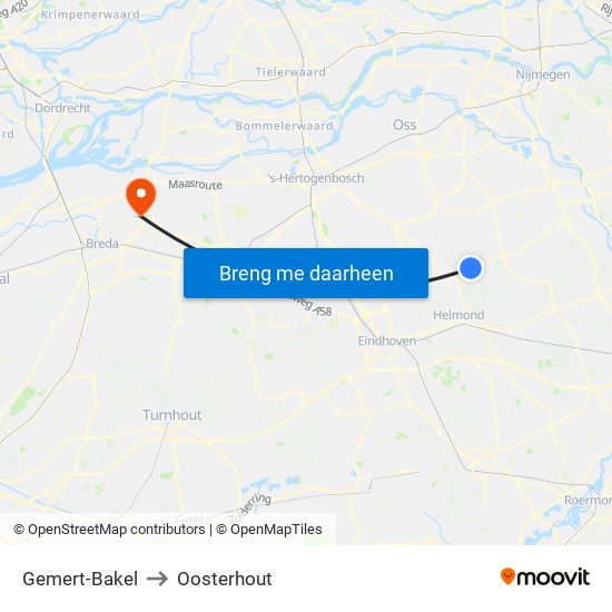 Gemert-Bakel to Oosterhout map