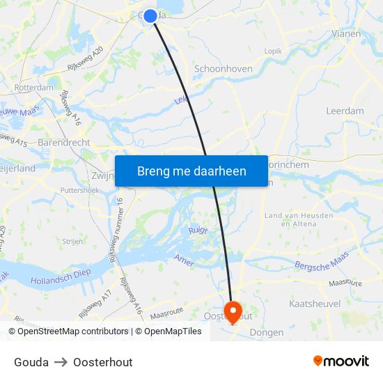 Gouda to Oosterhout map