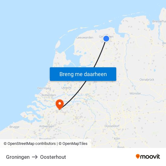 Groningen to Oosterhout map