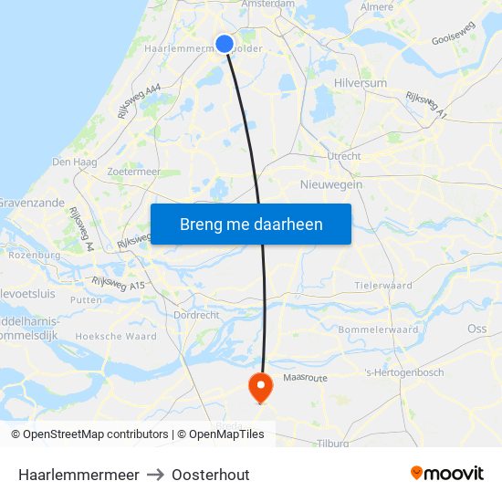 Haarlemmermeer to Oosterhout map