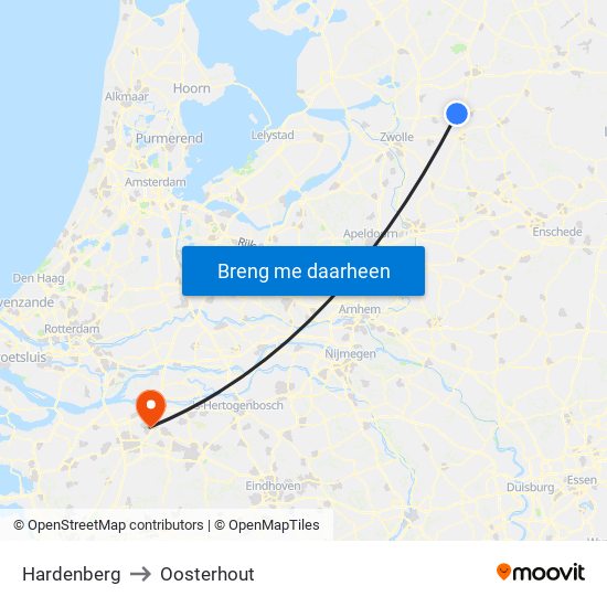 Hardenberg to Oosterhout map