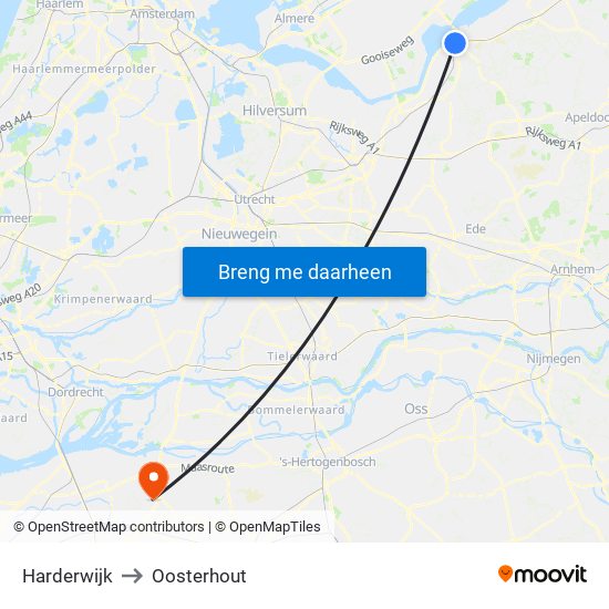 Harderwijk to Oosterhout map