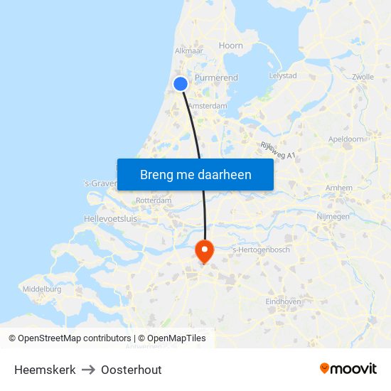 Heemskerk to Oosterhout map