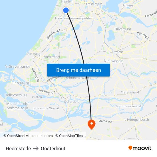 Heemstede to Oosterhout map