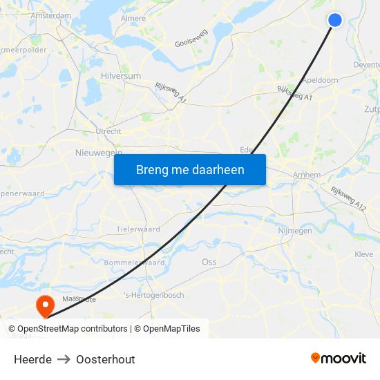 Heerde to Oosterhout map