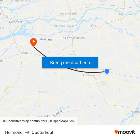 Helmond to Oosterhout map