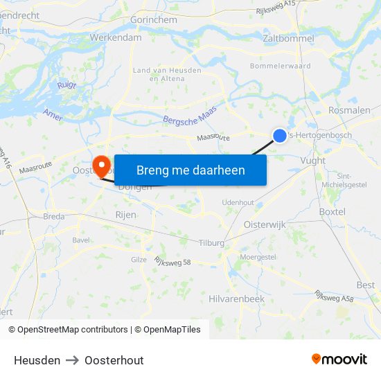 Heusden to Oosterhout map