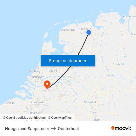 Hoogezand-Sappemeer to Oosterhout map