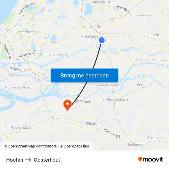 Houten to Oosterhout map