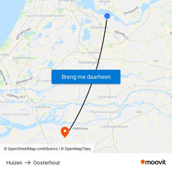 Huizen to Oosterhout map