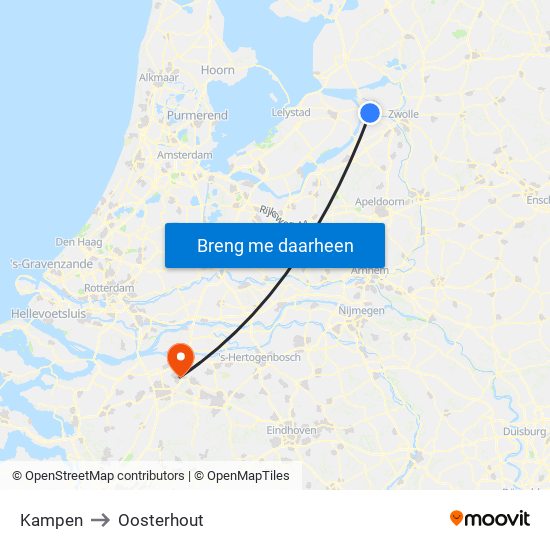 Kampen to Oosterhout map