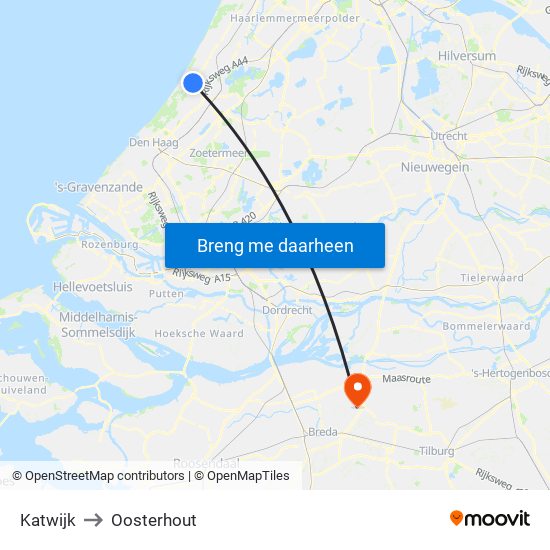 Katwijk to Oosterhout map