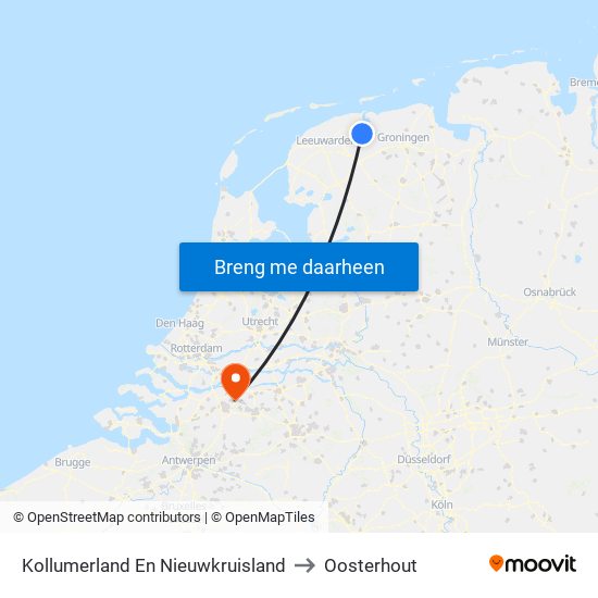 Kollumerland En Nieuwkruisland to Oosterhout map