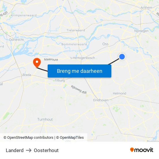 Landerd to Oosterhout map