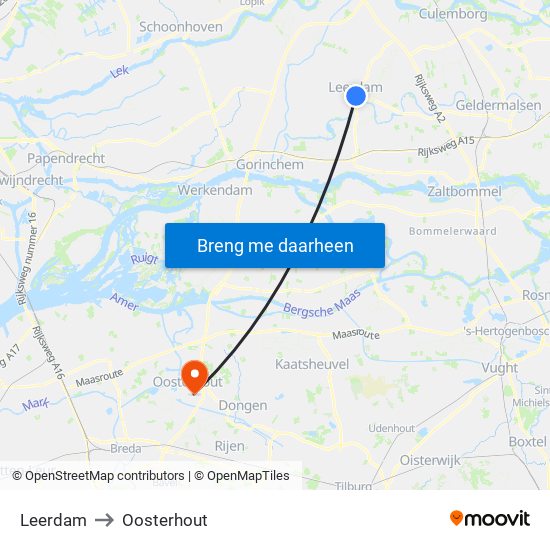 Leerdam to Oosterhout map