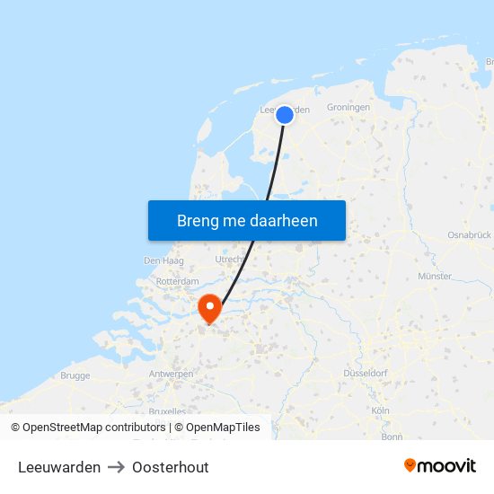 Leeuwarden to Oosterhout map