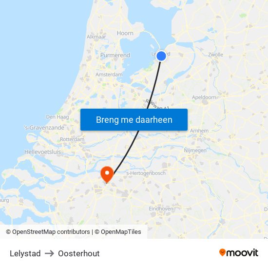 Lelystad to Oosterhout map
