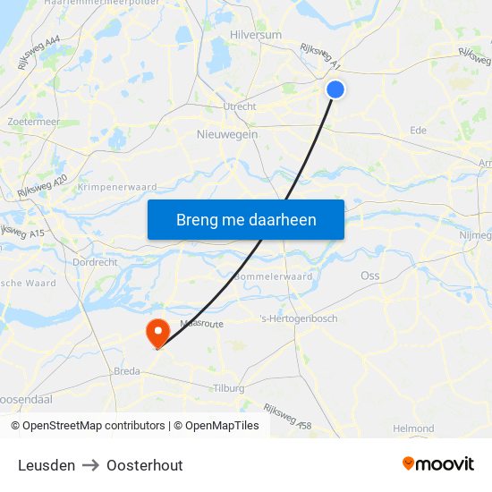 Leusden to Oosterhout map