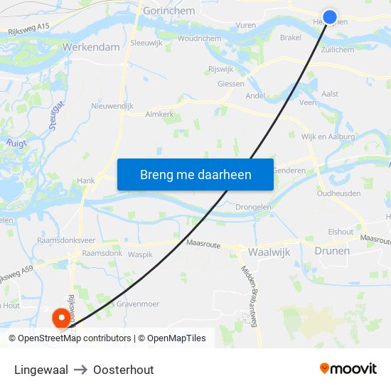 Lingewaal to Oosterhout map