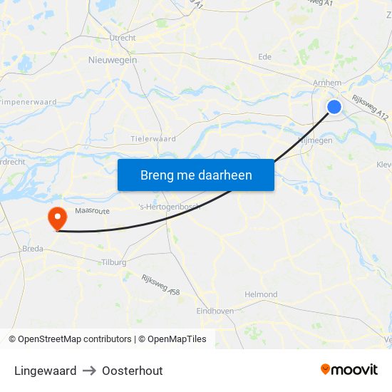 Lingewaard to Oosterhout map