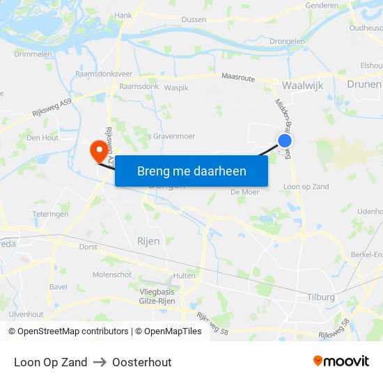 Loon Op Zand to Oosterhout map