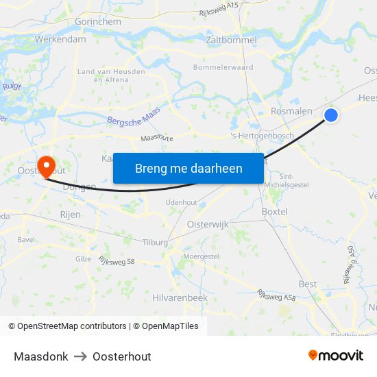 Maasdonk to Oosterhout map
