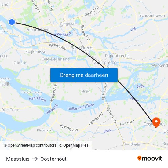 Maassluis to Oosterhout map