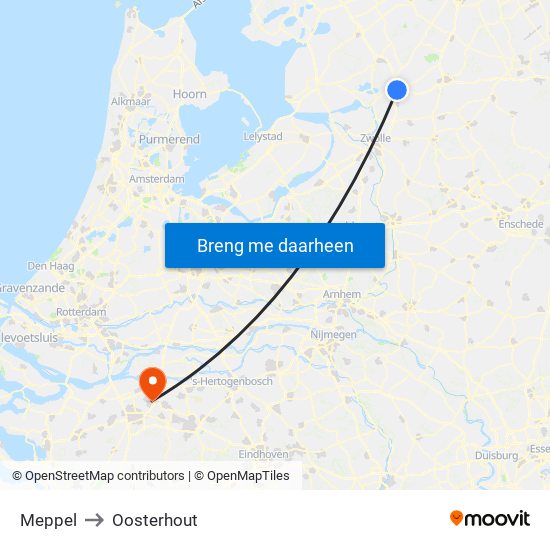 Meppel to Oosterhout map