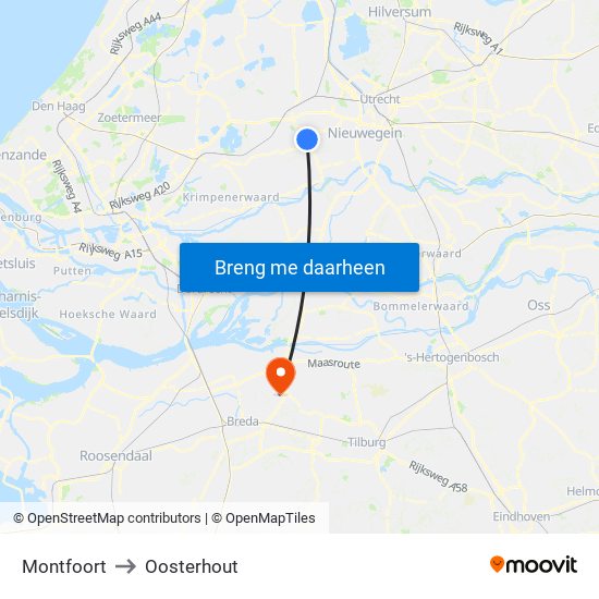 Montfoort to Oosterhout map