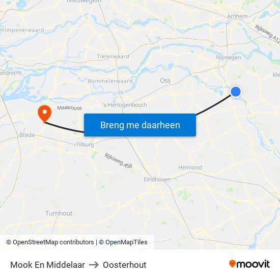 Mook En Middelaar to Oosterhout map