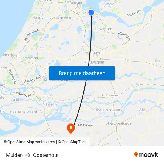 Muiden to Oosterhout map