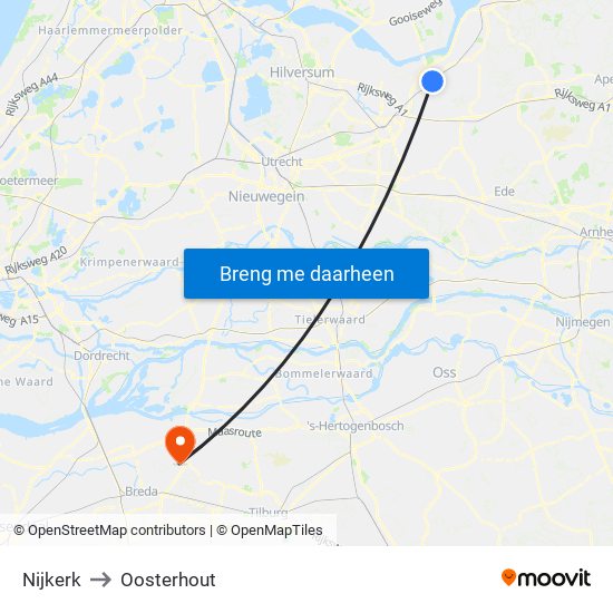Nijkerk to Oosterhout map
