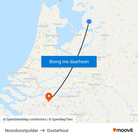 Noordoostpolder to Oosterhout map