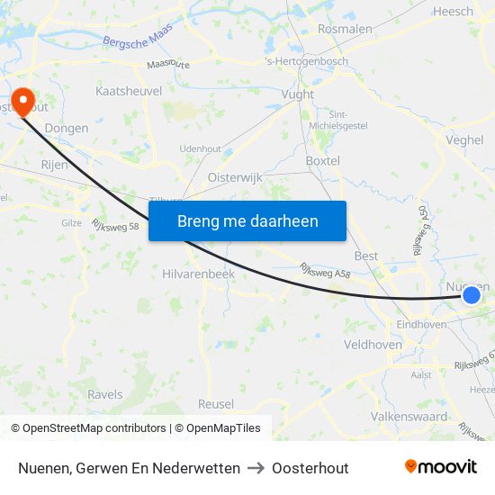 Nuenen, Gerwen En Nederwetten to Oosterhout map