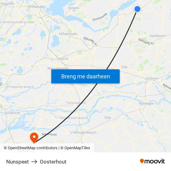 Nunspeet to Oosterhout map