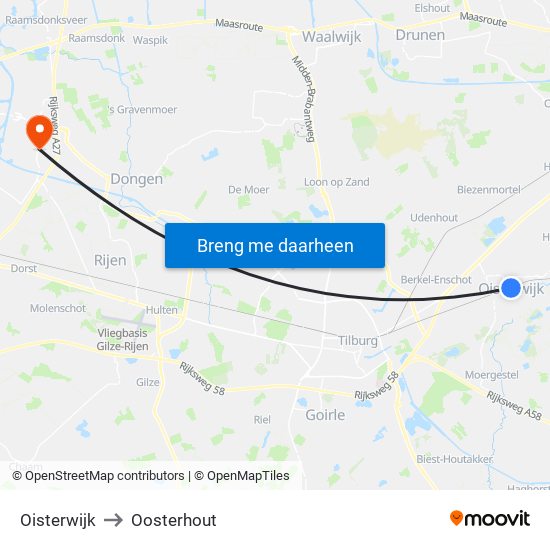 Oisterwijk to Oosterhout map