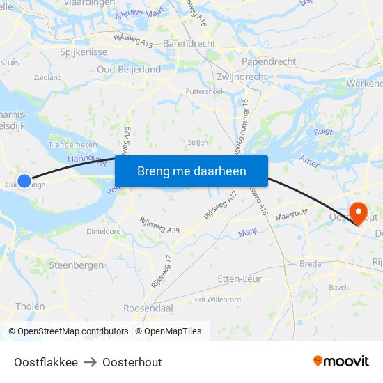 Oostflakkee to Oosterhout map