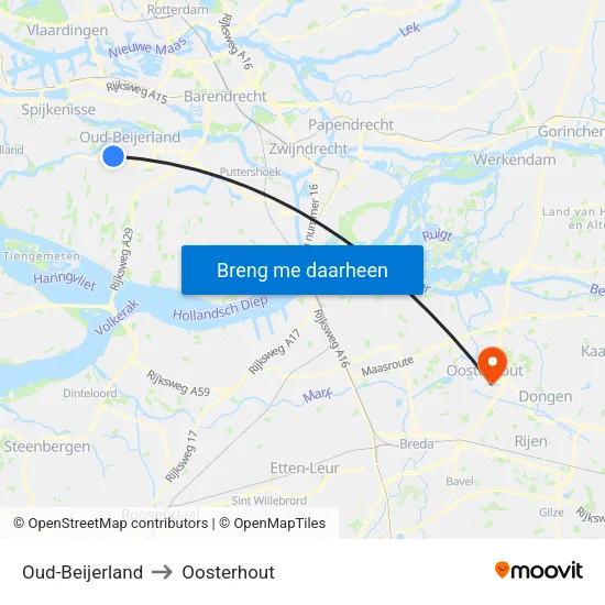 Oud-Beijerland to Oosterhout map
