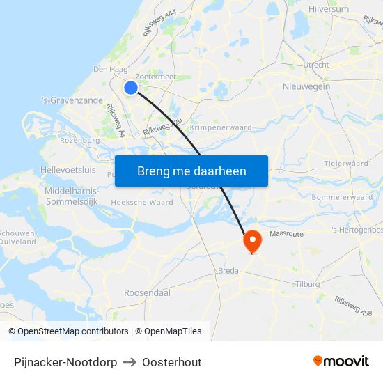 Pijnacker-Nootdorp to Oosterhout map