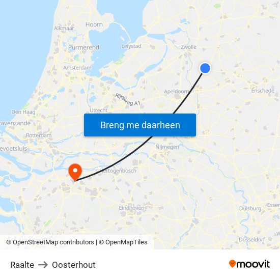Raalte to Oosterhout map