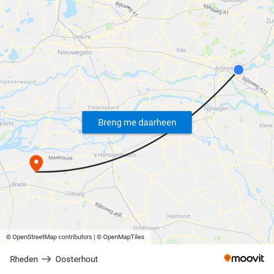 Rheden to Oosterhout map