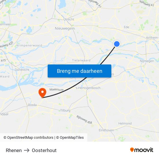 Rhenen to Oosterhout map