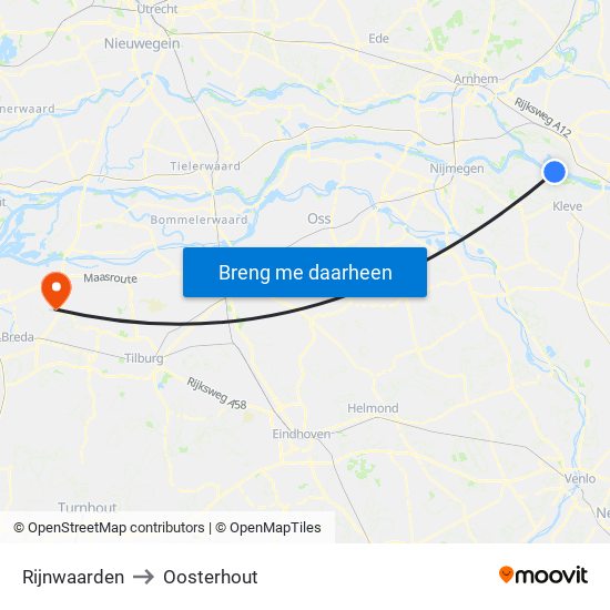 Rijnwaarden to Oosterhout map