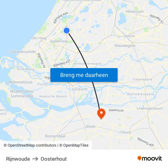 Rijnwoude to Oosterhout map