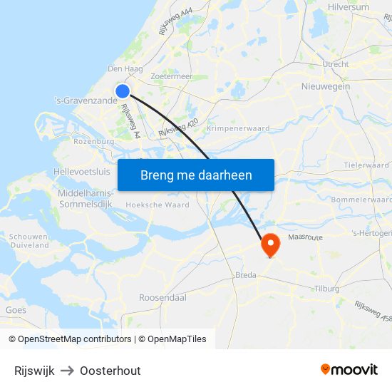 Rijswijk to Oosterhout map