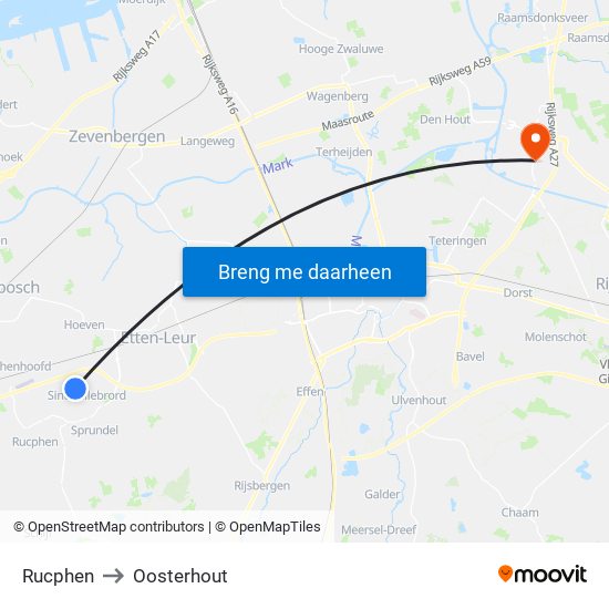 Rucphen to Oosterhout map
