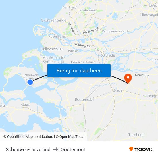 Schouwen-Duiveland to Oosterhout map