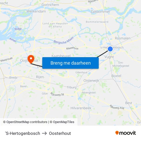 'S-Hertogenbosch to Oosterhout map